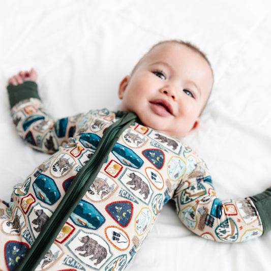 Wildlife Print Baby Bamboo Zipper Romper Pajamas bamboo clothing design - baby apparel bamboo clothing with custom design - baby wear front view