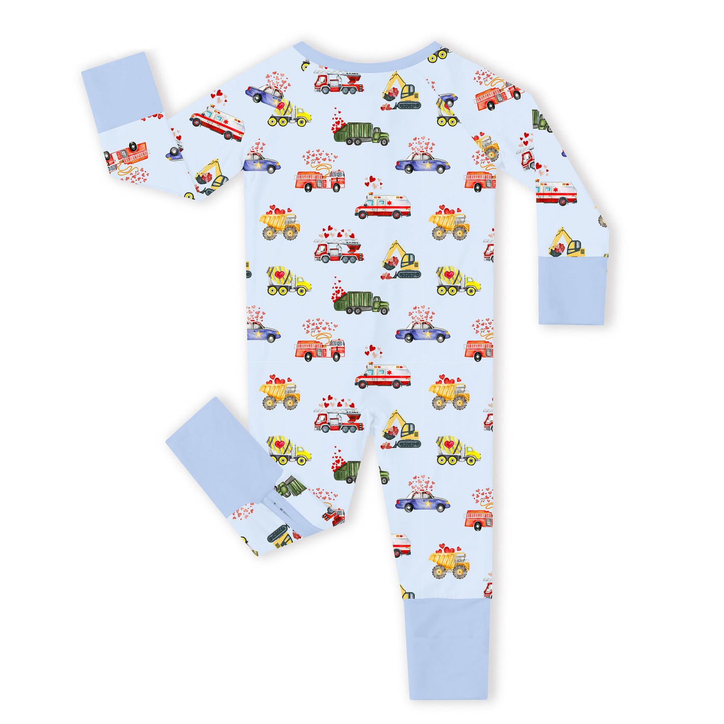 Valentine Hearts on Wheels Bamboo Zipper Romper Pajamas