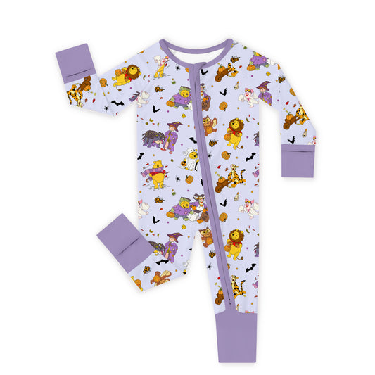 Halloween Bear Pumpkin Bat Bamboo Zipper Romper Pajamas bamboo clothing design - baby apparel bamboo clothing with custom design - baby wear front view