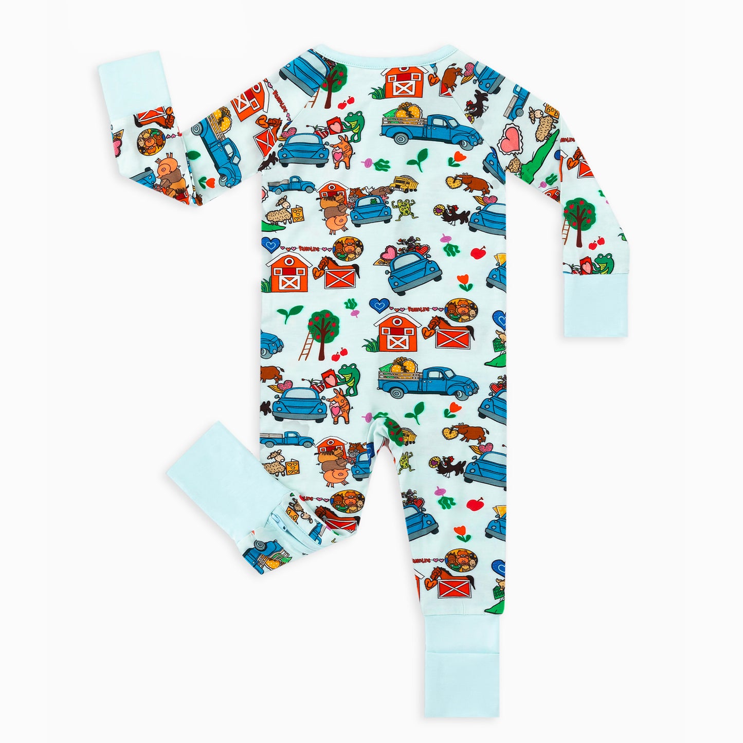 Farm Car and Animal Friends Life Bamboo Zipper Romper Pajamas