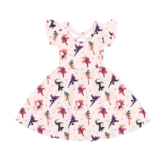 Superhero Girls Power Dreamsk Kids Bamboo Short Sleeves Dress bamboo clothing design - baby apparel bamboo clothing with custom design - baby wear front view