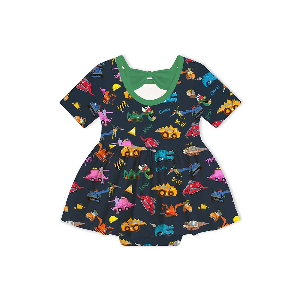 Dinosaur Digger Green Twirl Dress With Bodysuit