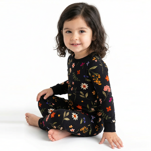 Midnight Wildflower Floral Fantasy Kids Bamboo Two Piece Pajama Set bamboo clothing design - baby apparel bamboo clothing with custom design - baby wear front view