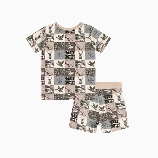 Camouflage Checkerboard Kids Bamboo Two Piece Pajama Short Sleeve Set bamboo clothing design - baby apparel bamboo clothing with custom design - baby wear front view