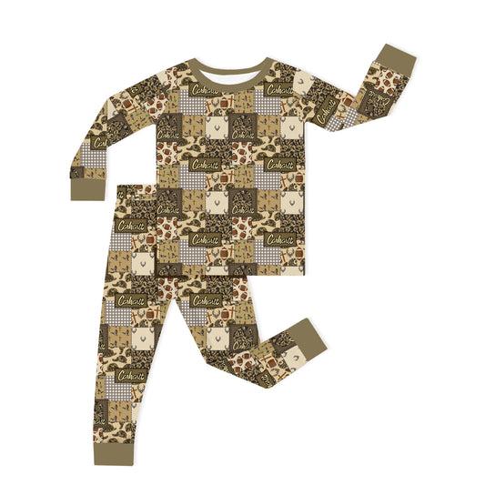 Camo And Football Western Hunting Patchwork Kids Two Piece Pajama Set bamboo clothing design - baby apparel bamboo clothing with custom design - baby wear front view