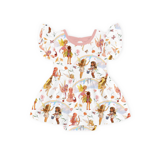 Dancing Fairy Friends Rainbow Flowers Journey Dress With Bodysuit bamboo clothing design - baby apparel bamboo clothing with custom design - baby wear front view