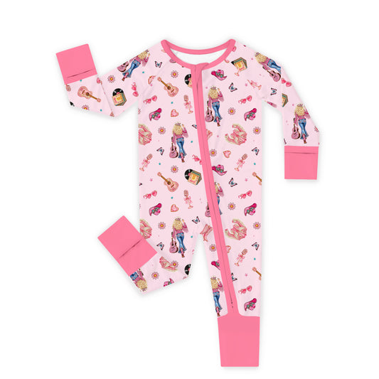 Pink Cowgirl Dreams Bamboo Zipper Romper Pajamas