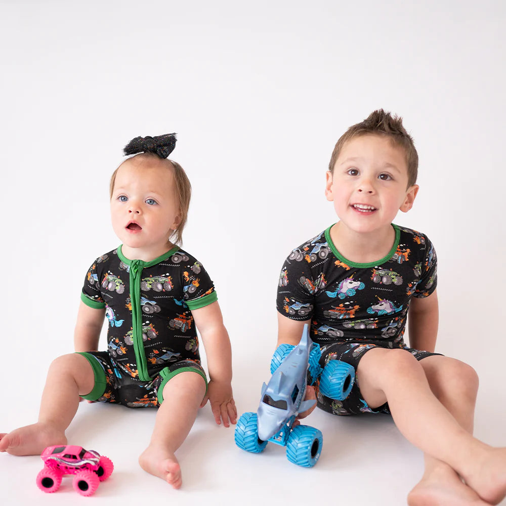 Monster Truck Green Bamboo Short Family Matching Pajamas