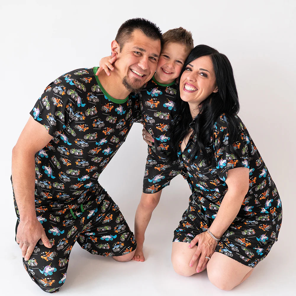 Monster Truck Green Bamboo Short Family Matching Pajamas