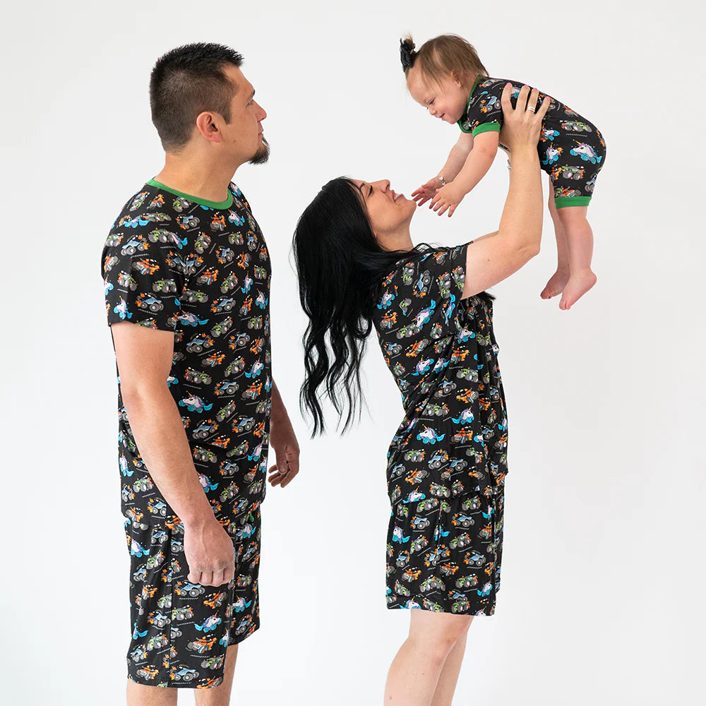 Monster Truck Green Bamboo Short Family Matching Pajamas
