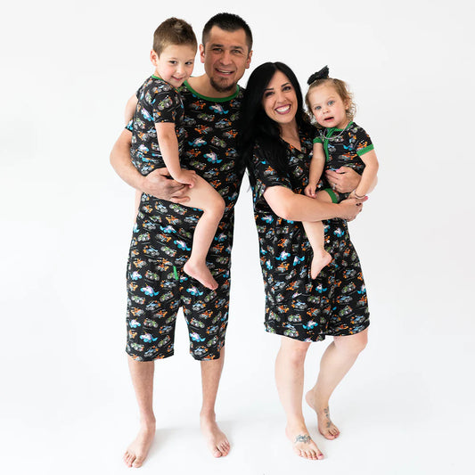 Monster Truck Green Bamboo Short Family Matching Pajamas bamboo clothing design - baby apparel bamboo clothing with custom design - baby wear front view