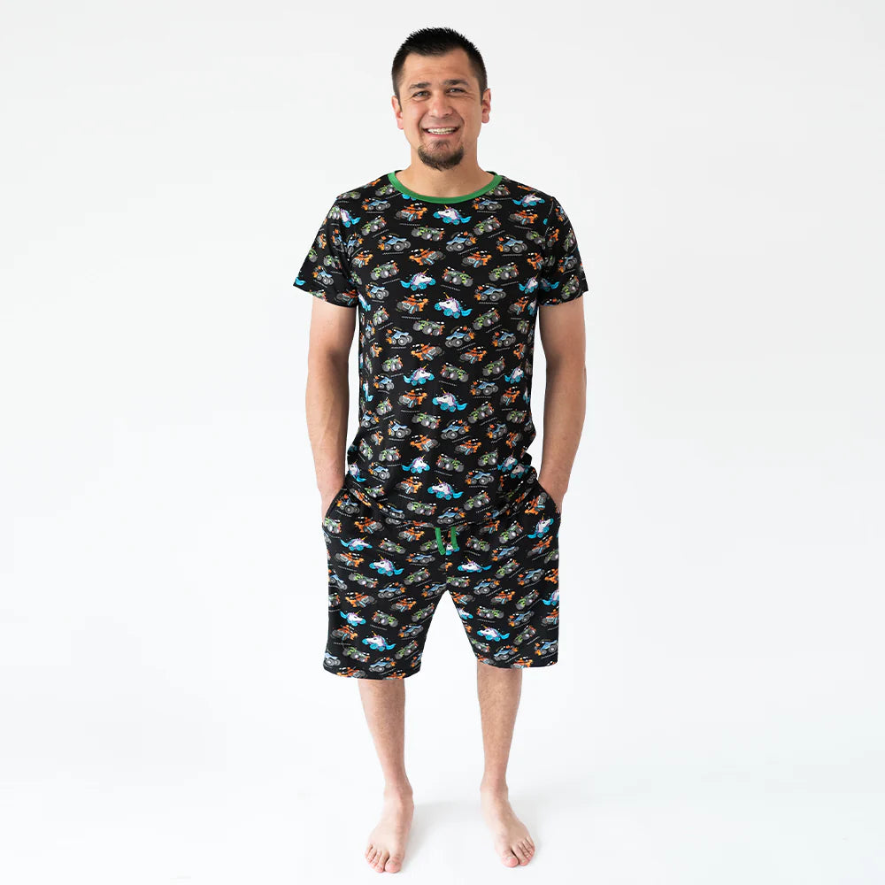 Monster Truck Green Bamboo Short Family Matching Pajamas