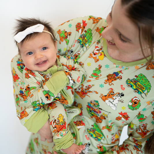 Christmas Mystery Great Dane Dog Baby Bamboo Zipper Romper Pajamas bamboo clothing design - baby apparel bamboo clothing with custom design - baby wear front view