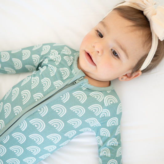 Rainbow Super Soft Bamboo Fiber Long Sleeve Bodysuit Pajama bamboo clothing design - baby apparel bamboo clothing with custom design - baby wear front view