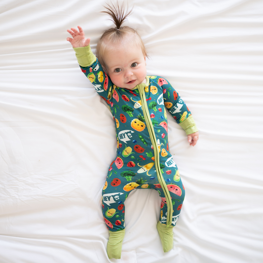 Funny Fruit Vegetables Bamboo Zipper Romper Pajamas bamboo clothing design - baby apparel bamboo clothing with custom design - baby wear front view