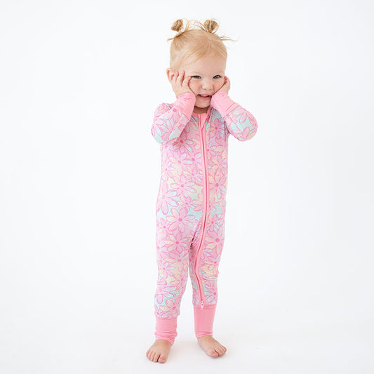 Gradient Flowers Bamboo Baby Zippy Pajama bamboo clothing design - baby apparel bamboo clothing with custom design - baby wear front view