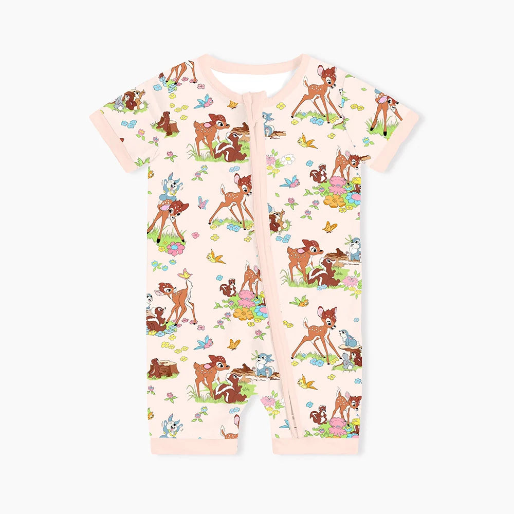 Little Deer Flowers Animals Bamboo Family Short Matching Pajamas