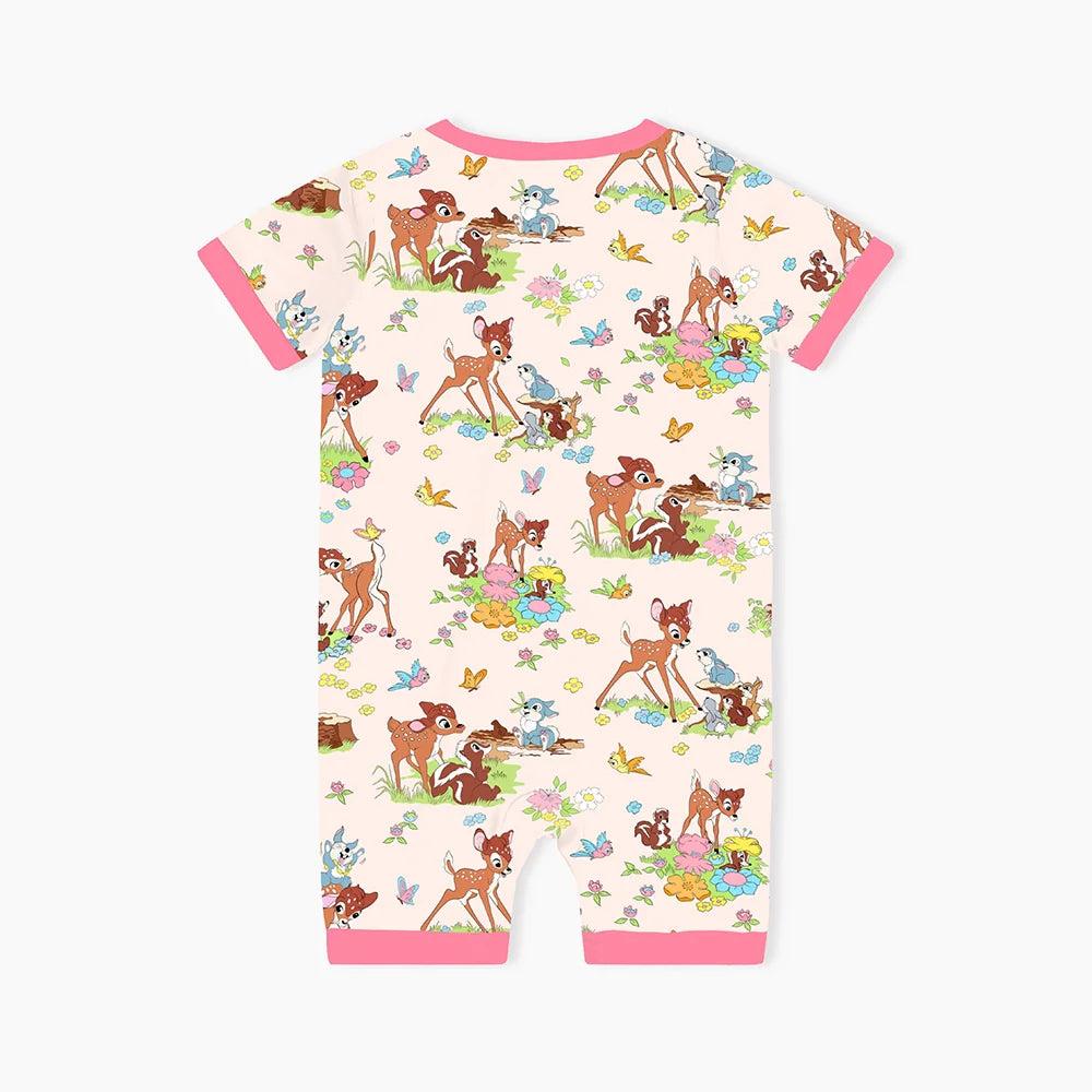 Little Deer Flowers Animals Pink Bamboo Family Short Matching Pajamas