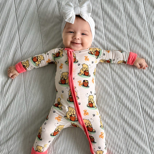 Cute Silly Bear Bamboo Zipper Pajamas bamboo clothing design - baby apparel bamboo clothing with custom design - baby wear front view