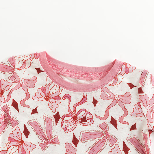 Bow Pink Bamboo Long Sleeve Pajama Set bamboo clothing design - baby apparel bamboo clothing with custom design - baby wear front view