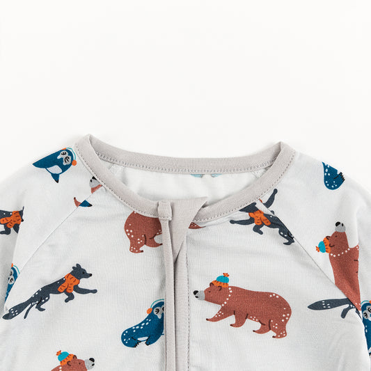 Cartoon Animals Baby Bamboo Zipper Romper Pajamas bamboo clothing design - baby apparel bamboo clothing with custom design - baby wear front view