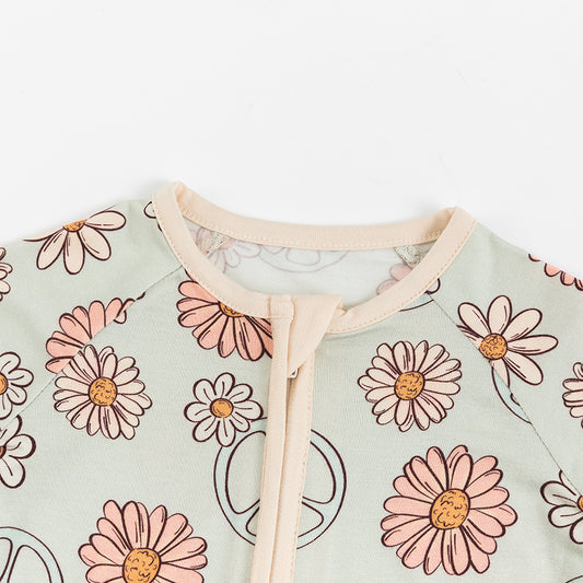 Daisy Light Green Bamboo Short Bamboo Zippy Baby Romper bamboo clothing design - baby apparel bamboo clothing with custom design - baby wear front view