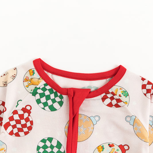 Christmas Decoration Print Baby Bamboo Zipper Romper Pajamas bamboo clothing design - baby apparel bamboo clothing with custom design - baby wear front view
