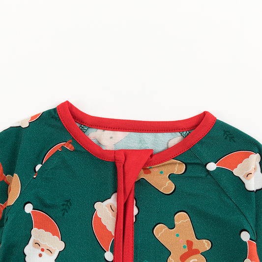 Christmas Santa Gingerbread Man Baby Bamboo Zipper Romper Pajamas bamboo clothing design - baby apparel bamboo clothing with custom design - baby wear front view