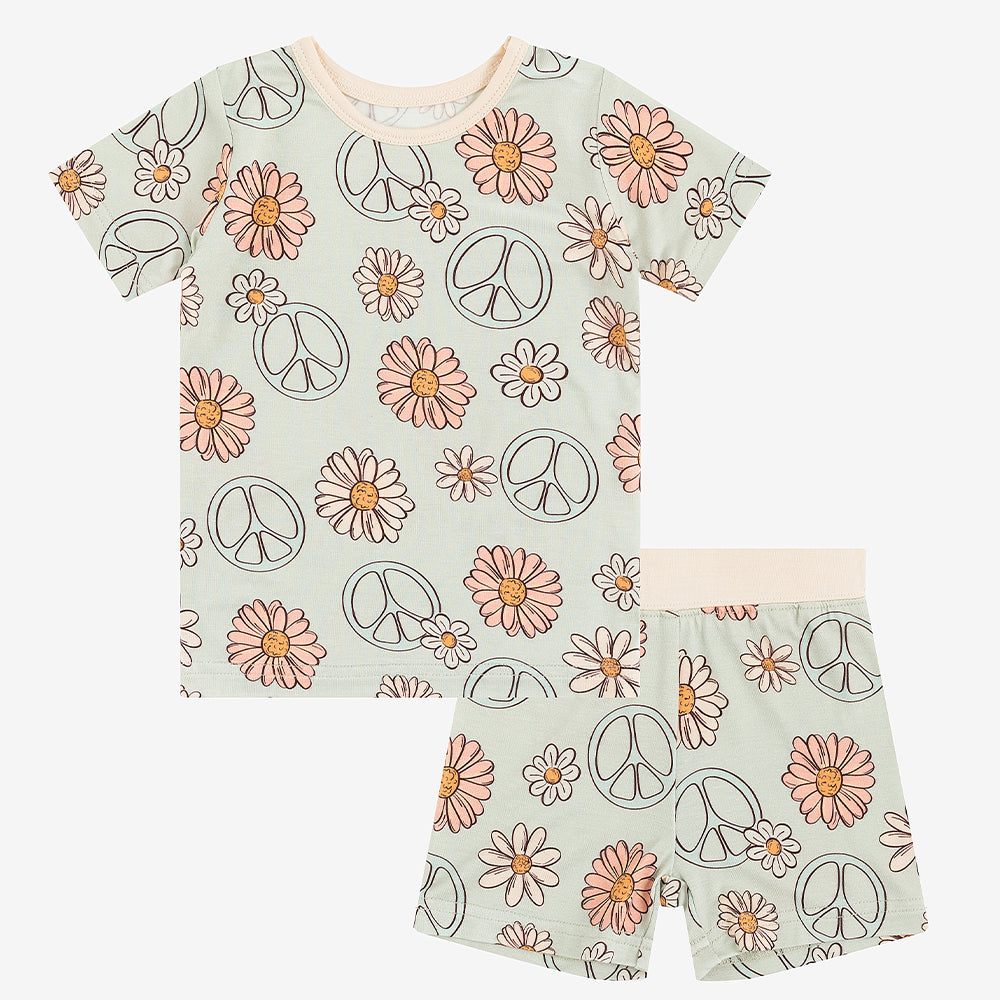 Daisy Light Green Bamboo Shorts Kids Pajama Sets