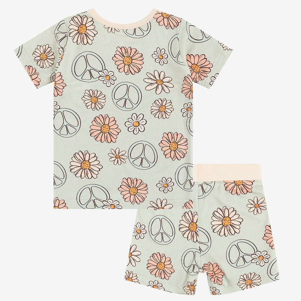 Daisy Light Green Bamboo Shorts Kids Pajama Sets