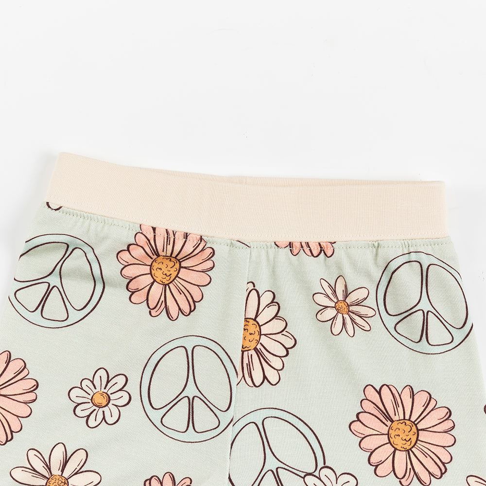 Daisy Light Green Bamboo Shorts Kids Pajama Sets