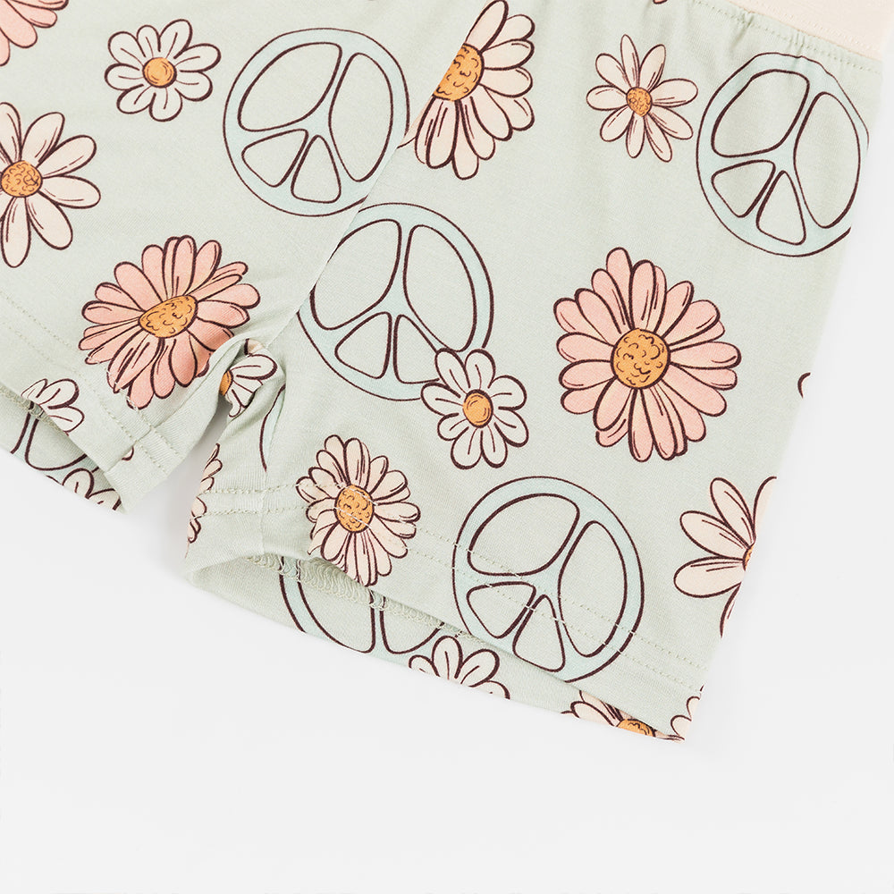 Daisy Light Green Bamboo Shorts Kids Pajama Sets