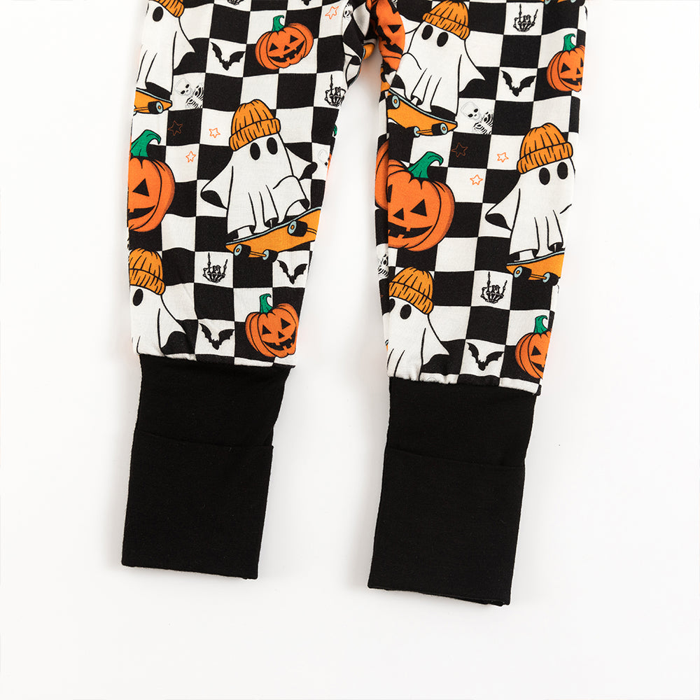Halloween Skateboard Ghost Pumpkin Baby Bamboo Zipper Romper Pajamas