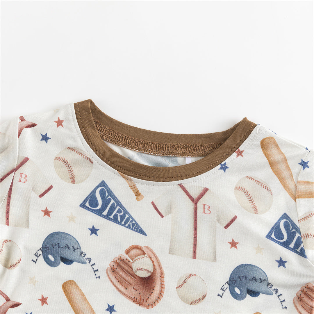 Ensemble pyjama deux pièces en bambou pour enfant, uniforme de baseball