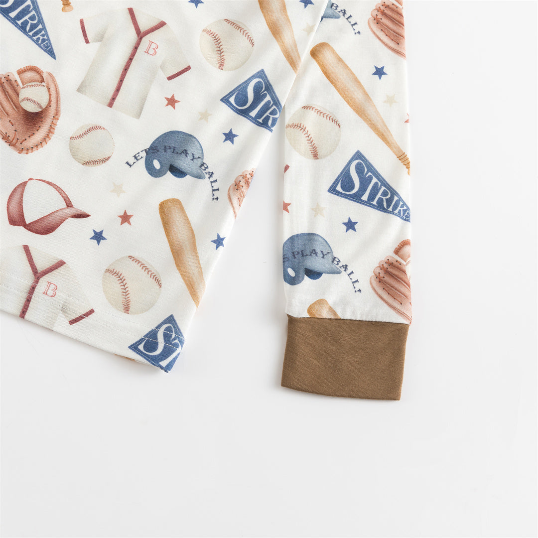 Ensemble pyjama deux pièces en bambou pour enfant, uniforme de baseball