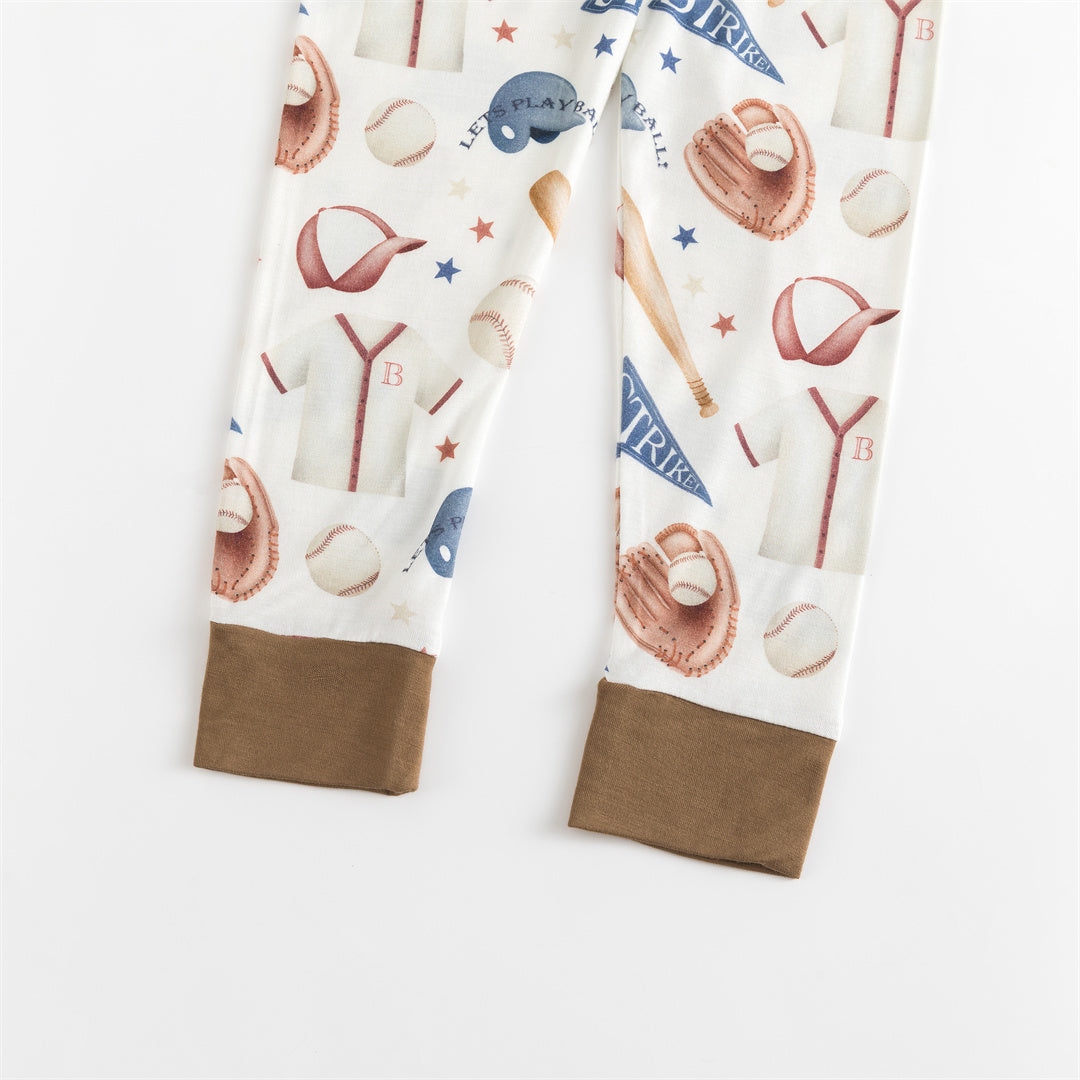 Ensemble pyjama deux pièces en bambou pour enfant, uniforme de baseball
