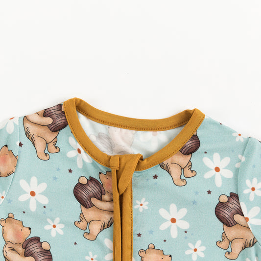 Adorable Cartoon Bear Holding Honey Pattern Bamboo Fiber Baby Onesie - MIOZING bamboo baby clothes