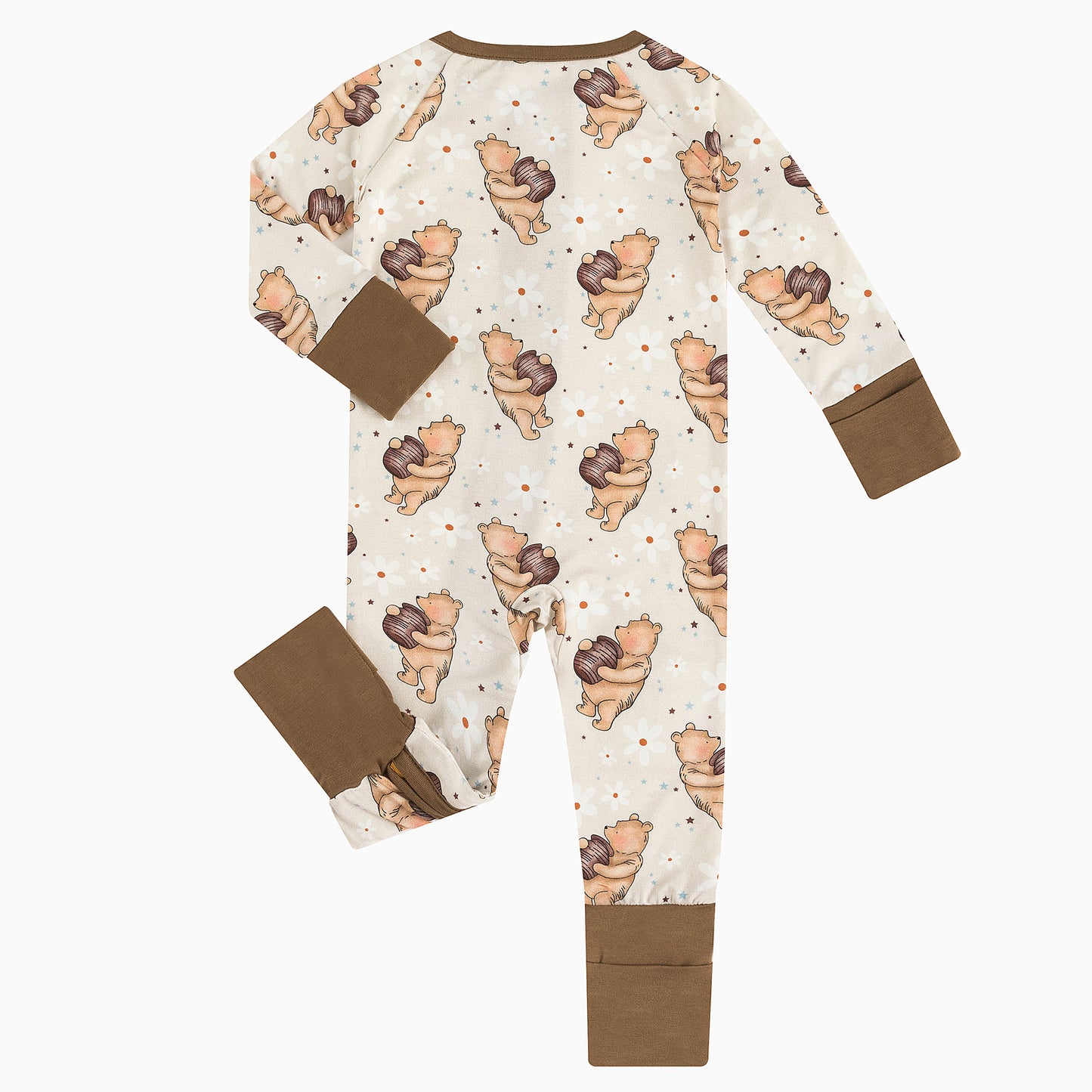 Cozy Beige Bear Pattern Bamboo Zipper Pajamas