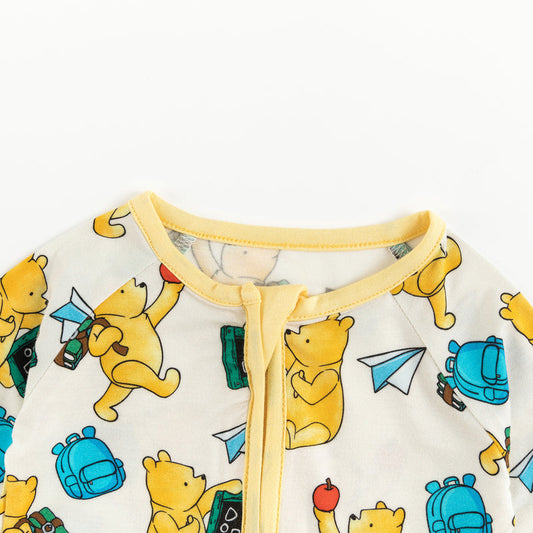 Little Bear Schoolbag Design Comfy Long Sleeve Bamboo Jumpsuit bamboo clothing design - baby apparel bamboo clothing with custom design - baby wear front view