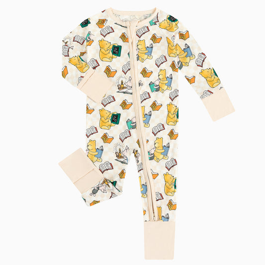 Little Bear Immersed In Learning Pattern Bamboo Zip Romper bamboo clothing design - baby apparel bamboo clothing with custom design - baby wear front view