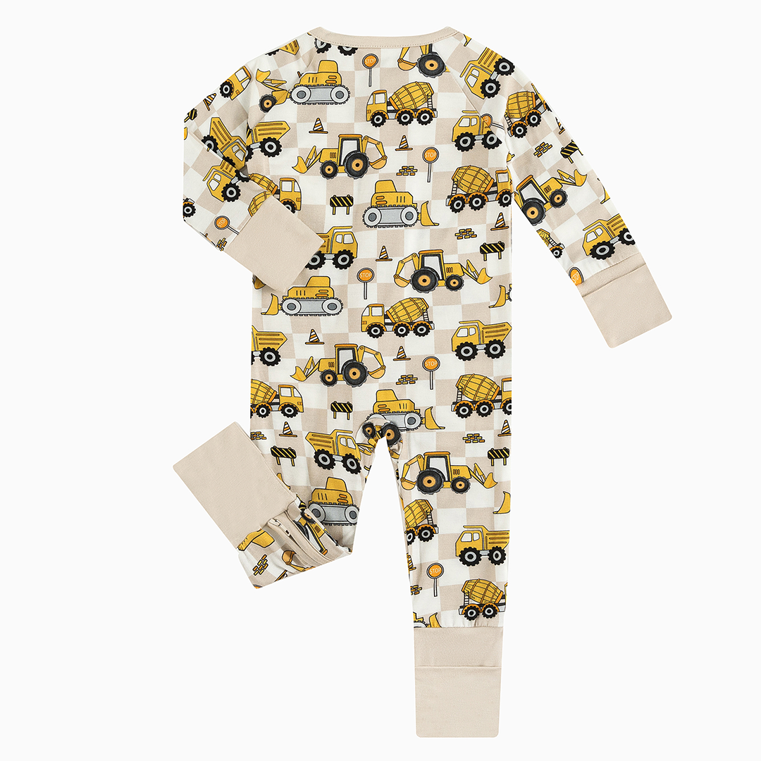 Pyjama zippé en bambou pour bébé avec motif camion à carreaux