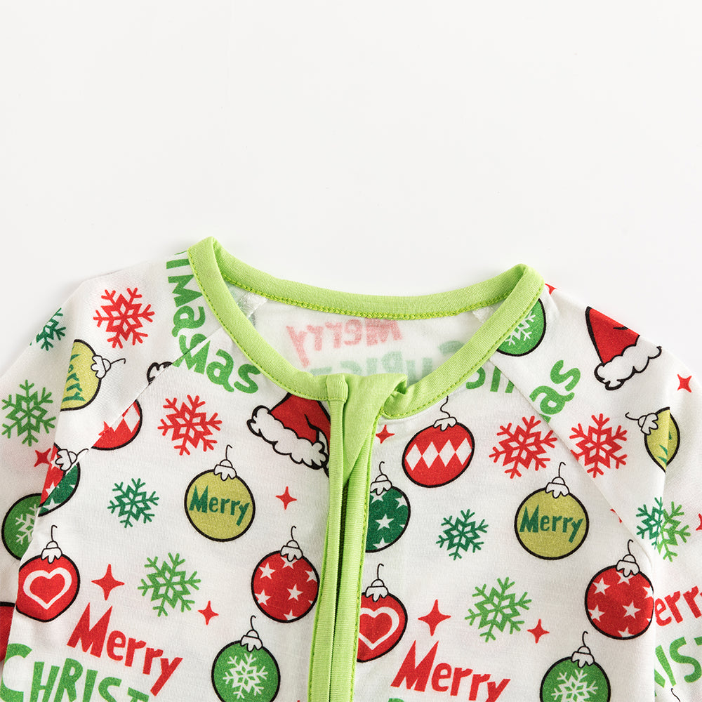Merry Christmas Snowflake Baby Bamboo Zipper Romper Pajamas
