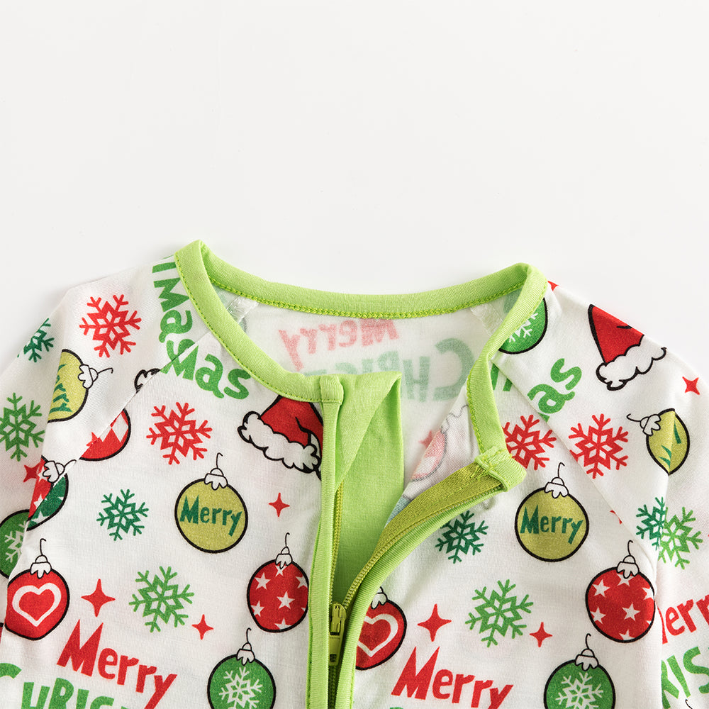 Merry Christmas Snowflake Baby Bamboo Zipper Romper Pajamas