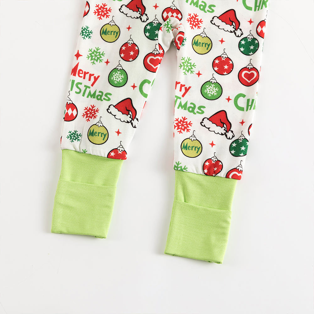 Merry Christmas Snowflake Baby Bamboo Zipper Romper Pajamas