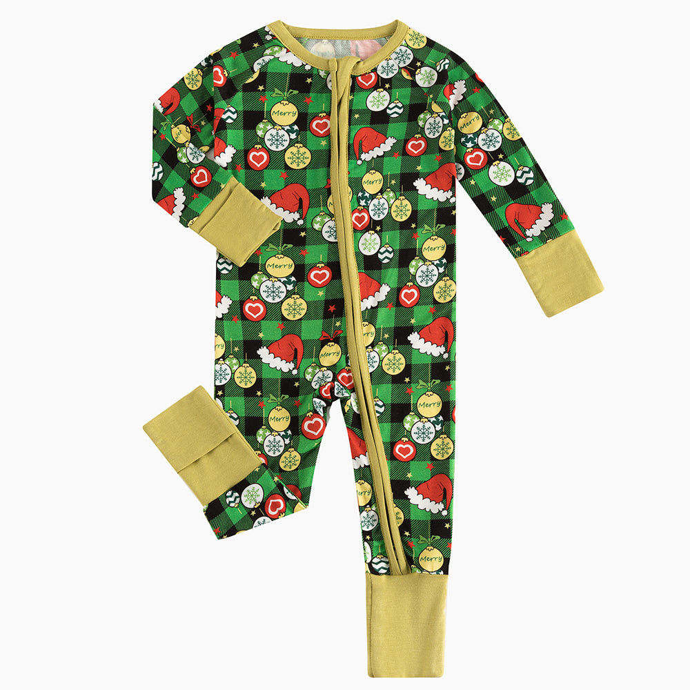 Christmas Hat Element Baby Bamboo Zipper Romper Pajamas