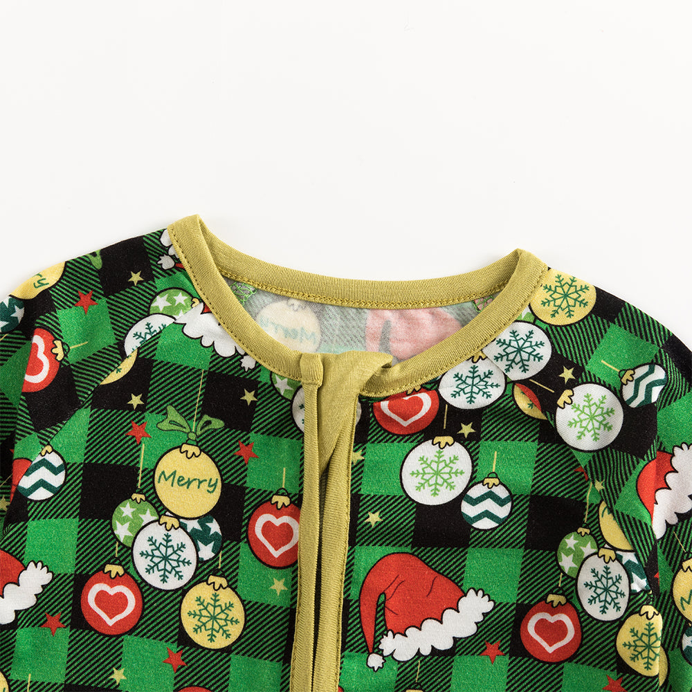 Christmas Hat Element Baby Bamboo Zipper Romper Pajamas