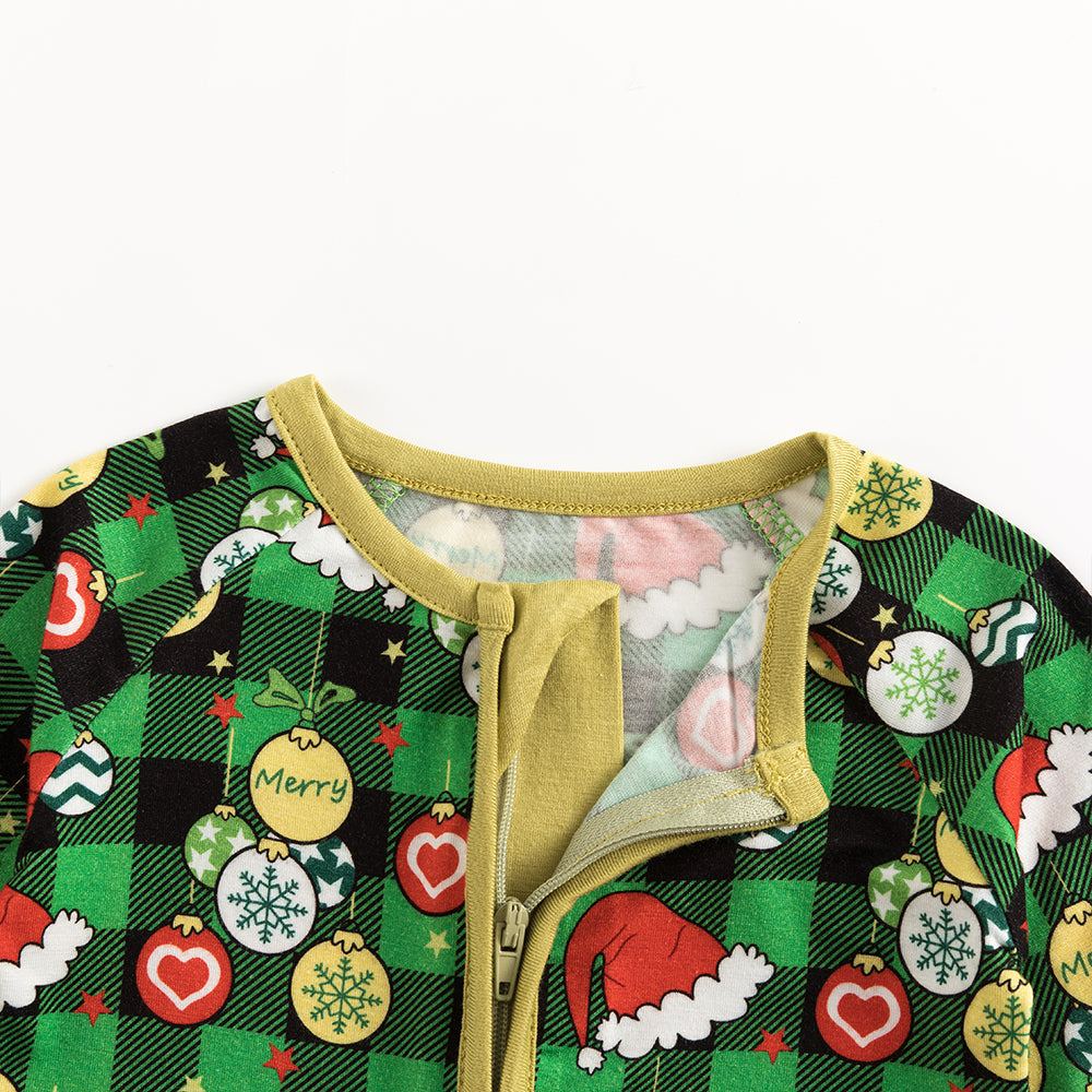 Christmas Hat Element Baby Bamboo Zipper Romper Pajamas