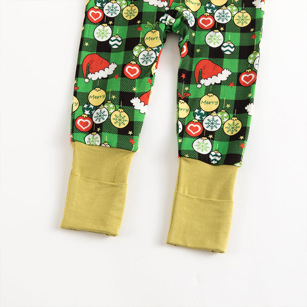 Christmas Hat Element Baby Bamboo Zipper Romper Pajamas