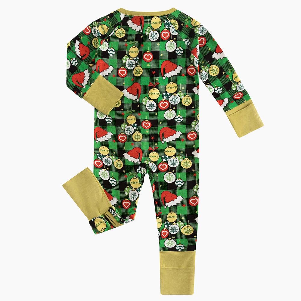 Christmas Hat Element Baby Bamboo Zipper Romper Pajamas