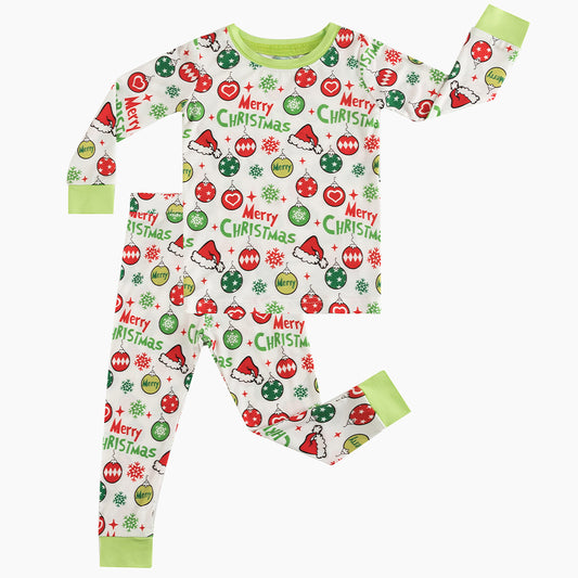 Merry Christmas Snowflake Bamboo Long Sleeve Pajama Set bamboo clothing design - baby apparel bamboo clothing with custom design - baby wear front view
